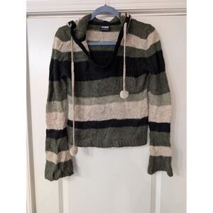 Minga London Striped Knit Hoodie Sweater Green Black XS Y2K Grunge Boho academia